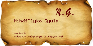 Mihályko Gyula névjegykártya